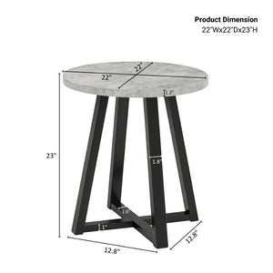 English Elm Modern Harmony Round Mdf Tabletop Rubberwood Legs Compact End Table for Living Rooms Gray T2574P519686