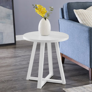 English Elm Modern Harmony Round Mdf Tabletop Rubberwood Legs Compact End Table for Living Rooms White T2574P519687