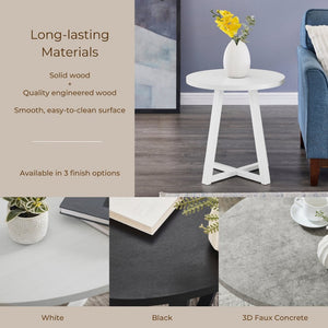 English Elm Modern Harmony Round Mdf Tabletop Rubberwood Legs Compact End Table for Living Rooms White T2574P519687