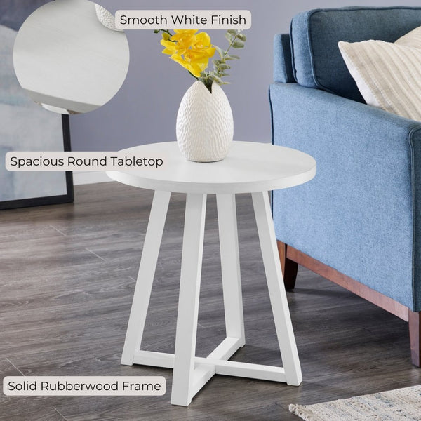 English Elm Modern Harmony Round Mdf Tabletop Rubberwood Legs Compact End Table for Living Rooms White T2574P519687