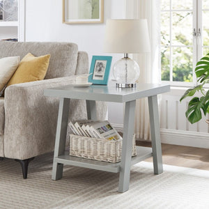English Elm Athens Sawhorse End Table with Open Shelf for Living Room or Reading Nook Gray T2574P519688