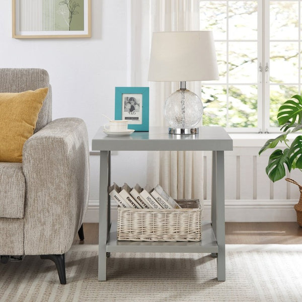 English Elm Athens Sawhorse End Table with Open Shelf for Living Room or Reading Nook Gray T2574P519688