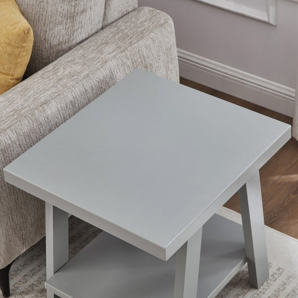 English Elm Athens Sawhorse End Table with Open Shelf for Living Room or Reading Nook Gray T2574P519688