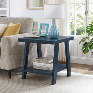 English Elm Athens Sawhorse End Table with Open Shelf for Living Room or Reading Nook Navy T2574P519689