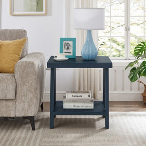 English Elm Athens Sawhorse End Table with Open Shelf for Living Room or Reading Nook Navy T2574P519689