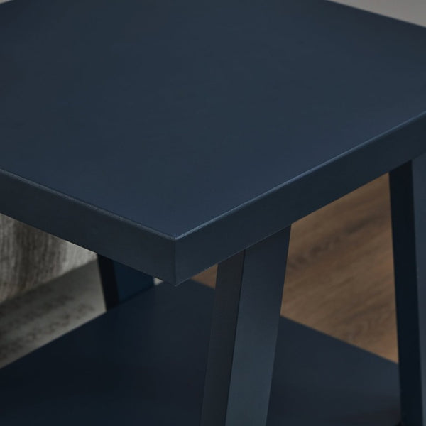 English Elm Athens Sawhorse End Table with Open Shelf for Living Room or Reading Nook Navy T2574P519689