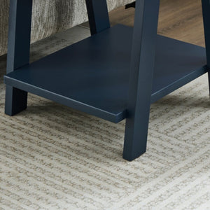 English Elm Athens Sawhorse End Table with Open Shelf for Living Room or Reading Nook Navy T2574P519689
