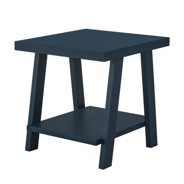 English Elm Athens Sawhorse End Table with Open Shelf for Living Room or Reading Nook Navy T2574P519689