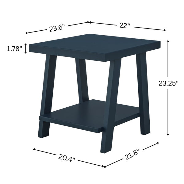 English Elm Athens Sawhorse End Table with Open Shelf for Living Room or Reading Nook Navy T2574P519689