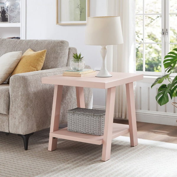 English Elm Athens Sawhorse End Table with Open Shelf for Living Room or Reading Nook Pink T2574P519690