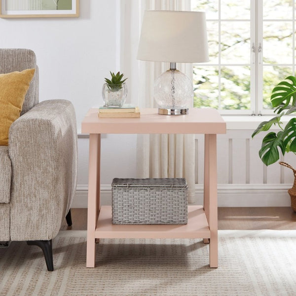 English Elm Athens Sawhorse End Table with Open Shelf for Living Room or Reading Nook Pink T2574P519690