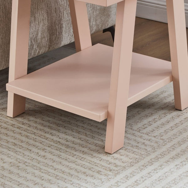 English Elm Athens Sawhorse End Table with Open Shelf for Living Room or Reading Nook Pink T2574P519690