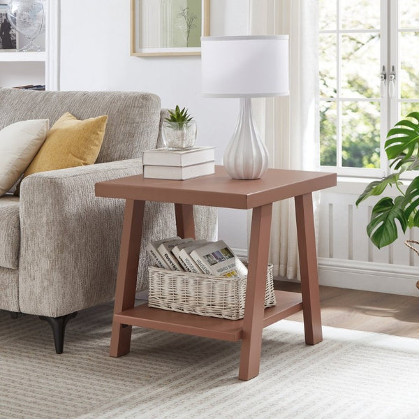 English Elm Athens Sawhorse End Table with Open Shelf for Living Room or Reading Nook Red T2574P519691