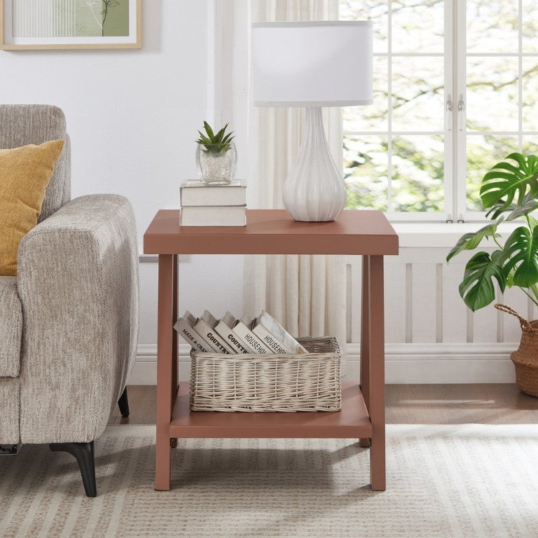 English Elm Athens Sawhorse End Table with Open Shelf for Living Room or Reading Nook Red T2574P519691