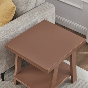 English Elm Athens Sawhorse End Table with Open Shelf for Living Room or Reading Nook Red T2574P519691