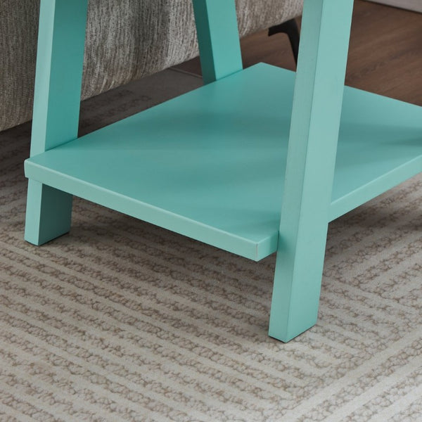 English Elm Athens Sawhorse End Table with Open Shelf for Living Room or Reading Nook Teal T2574P519692