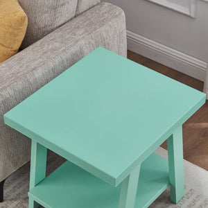 English Elm Athens Sawhorse End Table with Open Shelf for Living Room or Reading Nook Teal T2574P519692