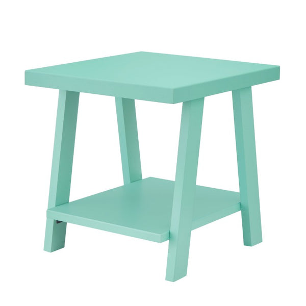English Elm Athens Sawhorse End Table with Open Shelf for Living Room or Reading Nook Teal T2574P519692