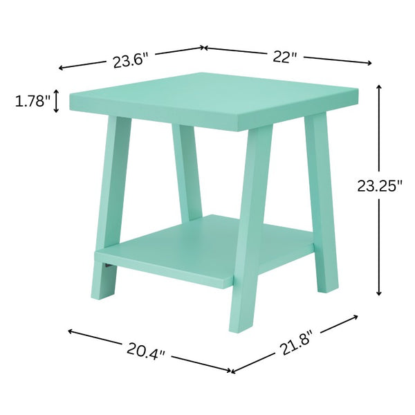 English Elm Athens Sawhorse End Table with Open Shelf for Living Room or Reading Nook Teal T2574P519692