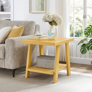 English Elm Athens Sawhorse End Table with Open Shelf for Living Room or Reading Nook Yellow T2574P519693