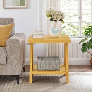 English Elm Athens Sawhorse End Table with Open Shelf for Living Room or Reading Nook Yellow T2574P519693