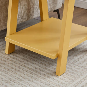English Elm Athens Sawhorse End Table with Open Shelf for Living Room or Reading Nook Yellow T2574P519693
