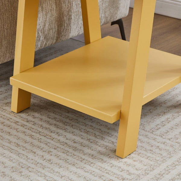 English Elm Athens Sawhorse End Table with Open Shelf for Living Room or Reading Nook Yellow T2574P519693