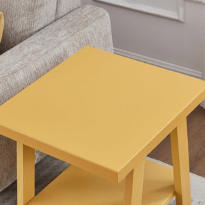 English Elm Athens Sawhorse End Table with Open Shelf for Living Room or Reading Nook Yellow T2574P519693