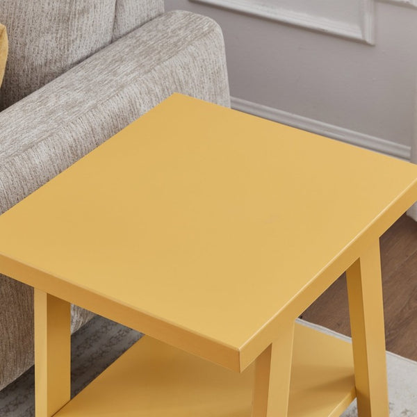 English Elm Athens Sawhorse End Table with Open Shelf for Living Room or Reading Nook Yellow T2574P519693