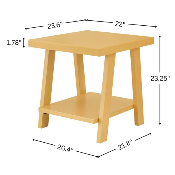English Elm Athens Sawhorse End Table with Open Shelf for Living Room or Reading Nook Yellow T2574P519693
