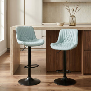 English Elm Kovyn Adjustable Swivel Barstools Faux Leather Upholstered Set for Kitchen Island Blue T2574P526980