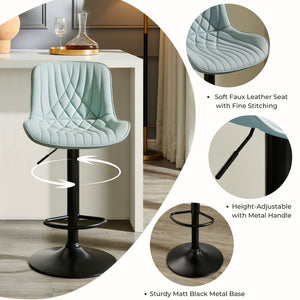 English Elm Kovyn Adjustable Swivel Barstools Faux Leather Upholstered Set for Kitchen Island Blue T2574P526980