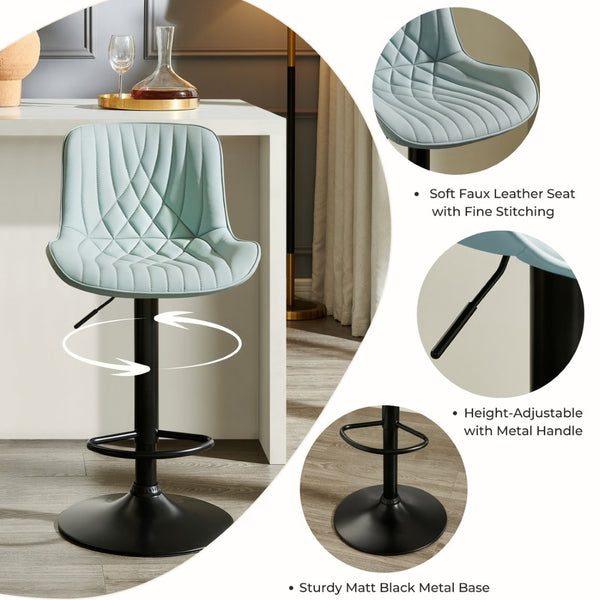 English Elm Kovyn Adjustable Swivel Barstools Faux Leather Upholstered Set for Kitchen Island Blue T2574P526980