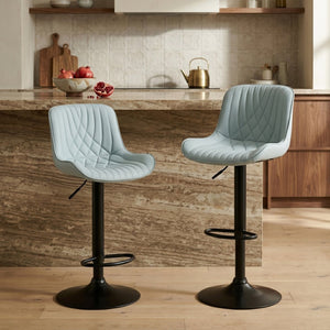 English Elm Kovyn Adjustable Swivel Barstools Faux Leather Upholstered Set for Kitchen Island Blue T2574P526980