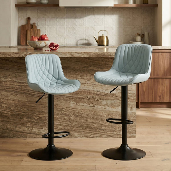 English Elm Kovyn Adjustable Swivel Barstools Faux Leather Upholstered Set for Kitchen Island Blue T2574P526980
