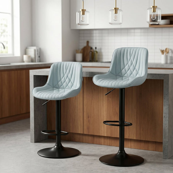 English Elm Kovyn Adjustable Swivel Barstools Faux Leather Upholstered Set for Kitchen Island Blue T2574P526980