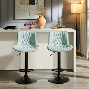 English Elm Kovyn Adjustable Swivel Barstools Faux Leather Upholstered Set for Kitchen Island Blue T2574P526980
