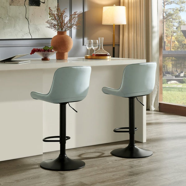 English Elm Kovyn Adjustable Swivel Barstools Faux Leather Upholstered Set for Kitchen Island Blue T2574P526980