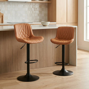 English Elm Kovyn Adjustable Swivel Barstools Faux Leather Upholstered Set for Kitchen Island Camel T2574P526982