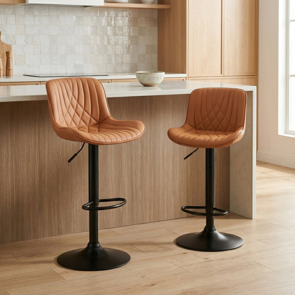 English Elm Kovyn Adjustable Swivel Barstools Faux Leather Upholstered Set for Kitchen Island Camel T2574P526982