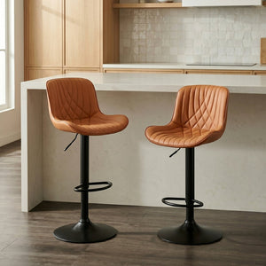 English Elm Kovyn Adjustable Swivel Barstools Faux Leather Upholstered Set for Kitchen Island Camel T2574P526982