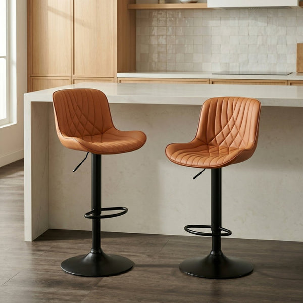 English Elm Kovyn Adjustable Swivel Barstools Faux Leather Upholstered Set for Kitchen Island Camel T2574P526982