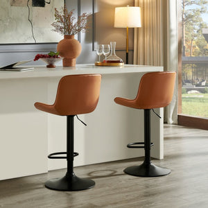 English Elm Kovyn Adjustable Swivel Barstools Faux Leather Upholstered Set for Kitchen Island Camel T2574P526982