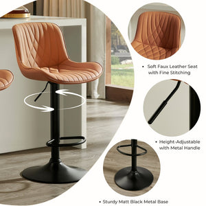 English Elm Kovyn Adjustable Swivel Barstools Faux Leather Upholstered Set for Kitchen Island Camel T2574P526982