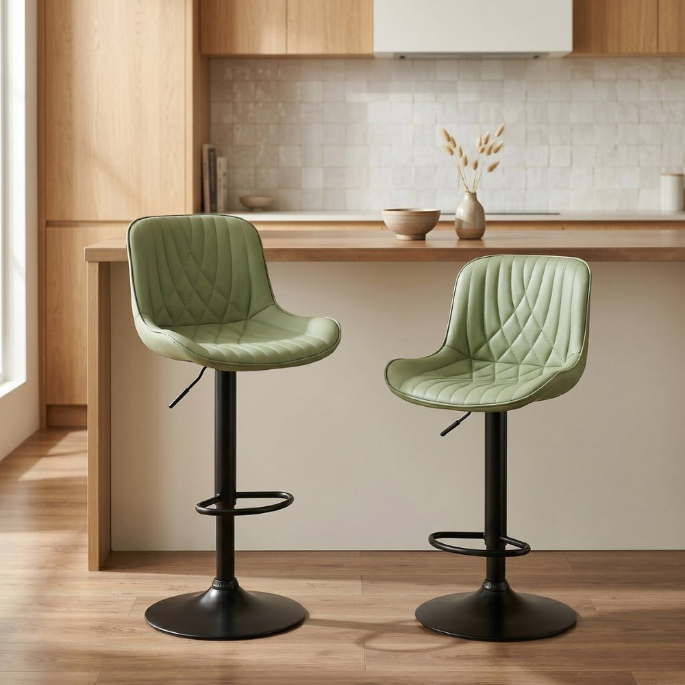 English Elm Kovyn Adjustable Swivel Barstools Faux Leather Upholstered Set for Kitchen Island Green T2574P526983
