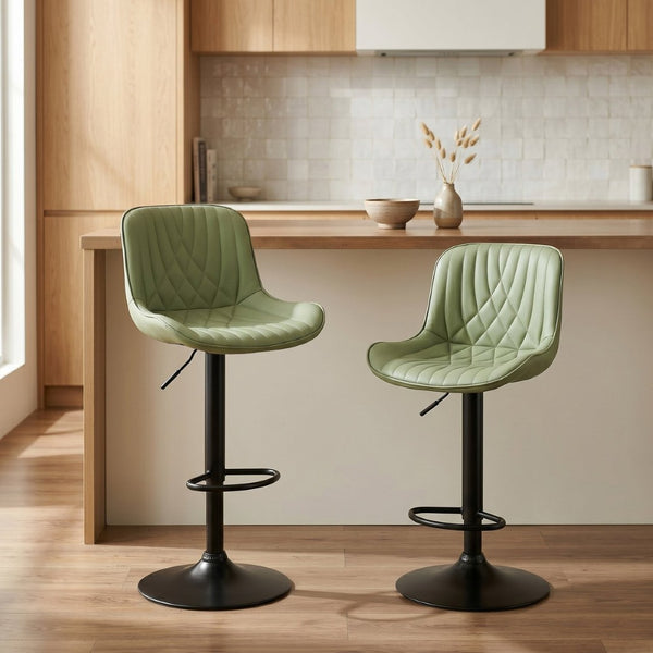 English Elm Kovyn Adjustable Swivel Barstools Faux Leather Upholstered Set for Kitchen Island Green T2574P526983