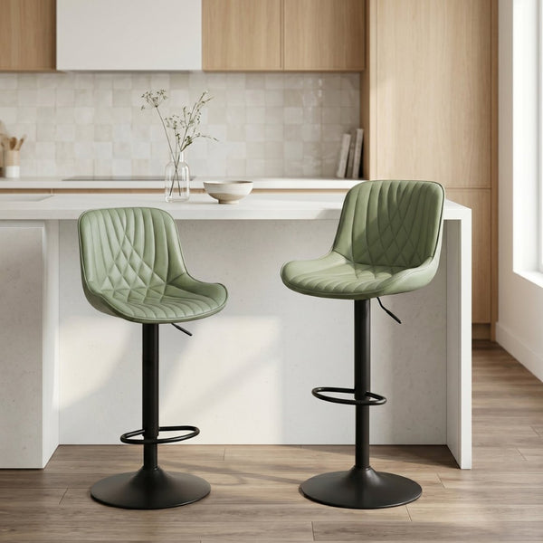 English Elm Kovyn Adjustable Swivel Barstools Faux Leather Upholstered Set for Kitchen Island Green T2574P526983