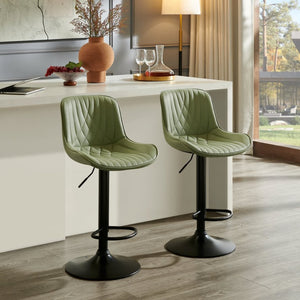 English Elm Kovyn Adjustable Swivel Barstools Faux Leather Upholstered Set for Kitchen Island Green T2574P526983