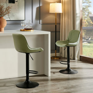 English Elm Kovyn Adjustable Swivel Barstools Faux Leather Upholstered Set for Kitchen Island Green T2574P526983