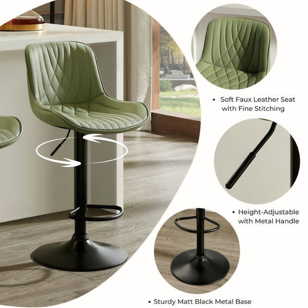 English Elm Kovyn Adjustable Swivel Barstools Faux Leather Upholstered Set for Kitchen Island Green T2574P526983